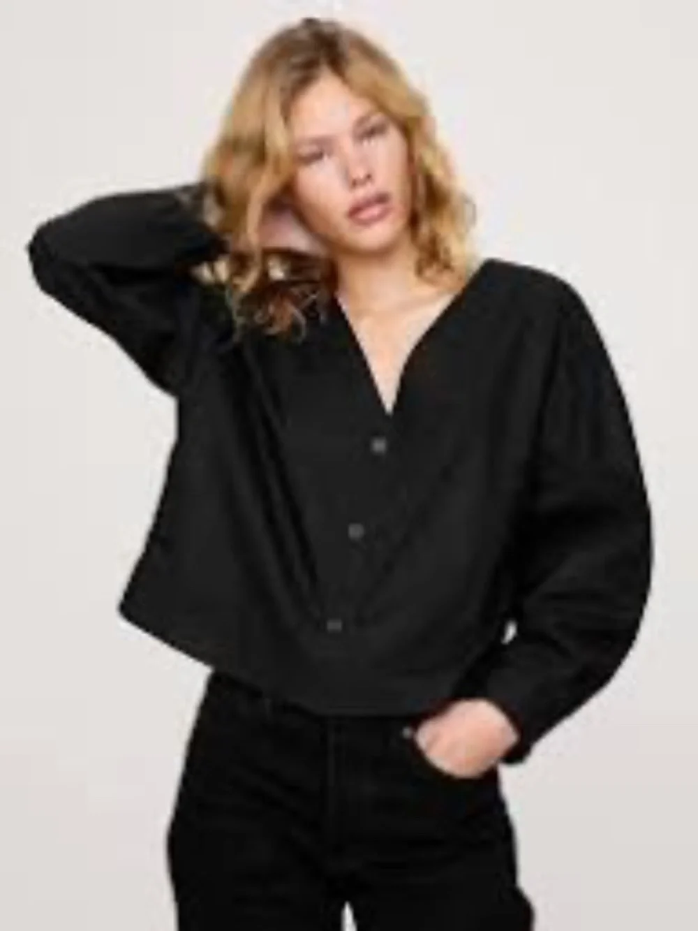 Banana Republic Black Cotton Poplin Volume Sleeve Top Medium Relaxed
